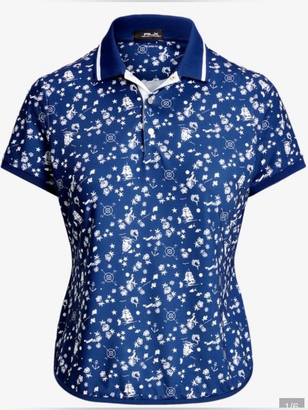 RLX Ralph Lauren Women's Tailored Fit Airflow Graphic Nautical NavyPolo Shirt
